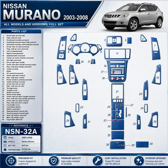Nissan Murano 2003-2008 3D Cockpit Dekor Interieurleisten Set Full Set / as shown in product diagram-teilig