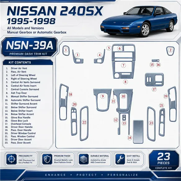 Nissan 240SX 1995-1998 3D Cockpit Dekor Interieurleisten Set As shown in product diagram-teilig