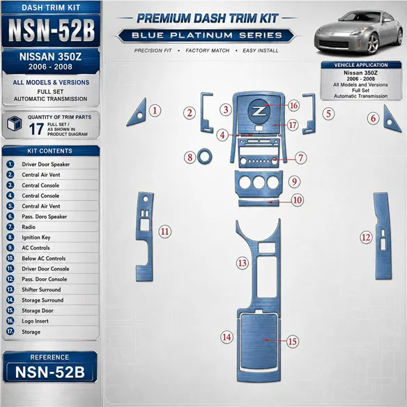 Nissan Z350 2006-2008 3D Cockpit Dekor Interieurleisten Set Full Set / as shown in product diagram-teilig