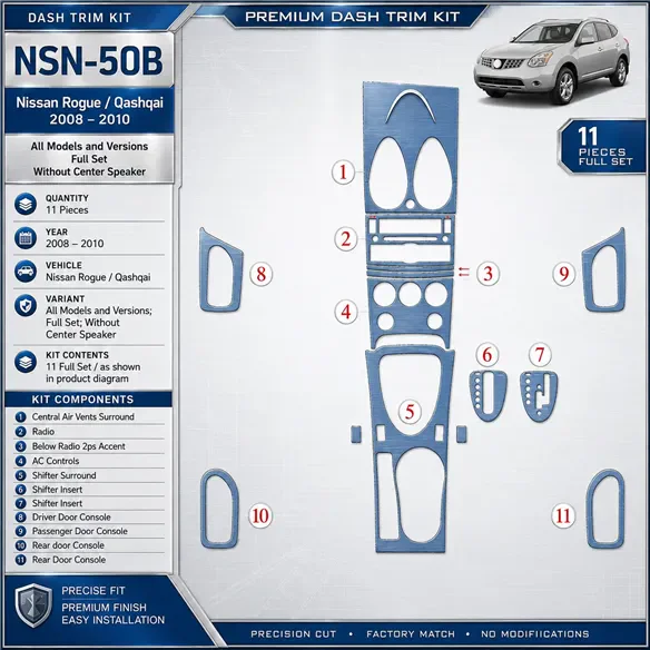 Nissan Roque 2008-2010 3D Cockpit Dekor Interieurleisten Set Full Set / as shown in product diagram-teilig