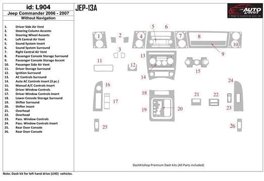 Jeep Commander 2006-2007 Without NAVI BD innenausstattung armaturendekor cockpit dekor - 1- Cockpit Dekor Innenraum