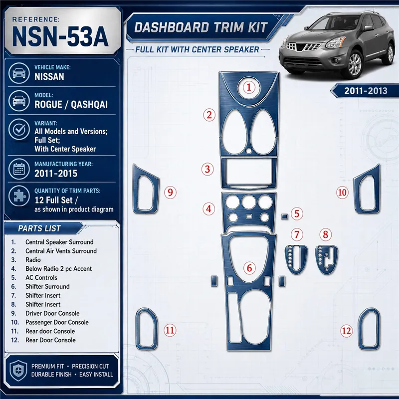 Nissan Roque 2011-heute 3D Cockpit Dekor Interieurleisten Set Full Set / as shown in product diagram-teilig