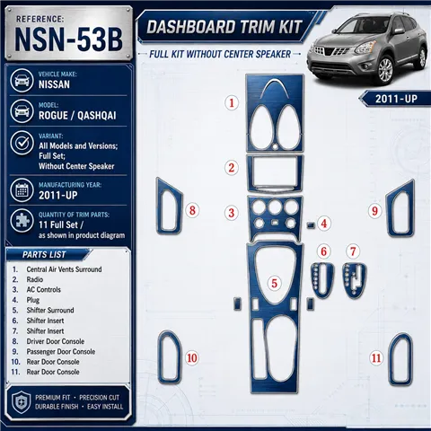 Nissan Roque 2011-heute 3D Cockpit Dekor Interieurleisten Set Full Set / as shown in product diagram-teilig