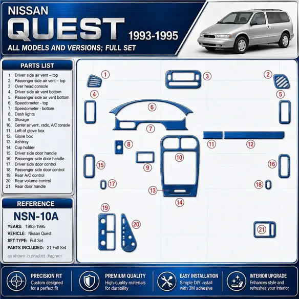 Nissan Quest 1993-1995 3D Cockpit Dekor Interieurleisten Set 21-teilig