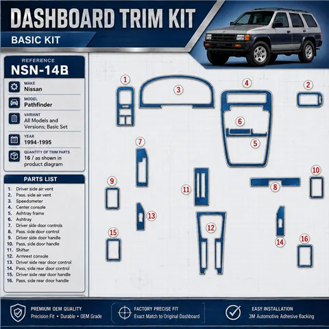 Nissan Pathfinder 1994-1995 3D Cockpit Dekor Interieurleisten Set 16-teilig