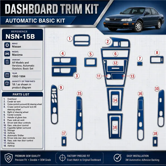 Nissan Maxima 1992-1994 3D Cockpit Dekor Interieurleisten Set 18-teilig