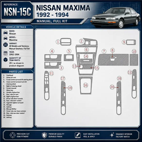 Nissan Maxima 1992-1994 3D Cockpit Dekor Interieurleisten Set 20-teilig