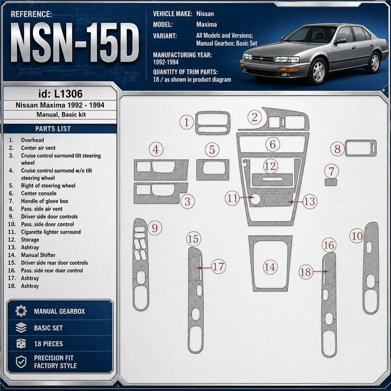 Nissan Maxima 1992-1994 3D Cockpit Dekor Interieurleisten Set 18-teilig