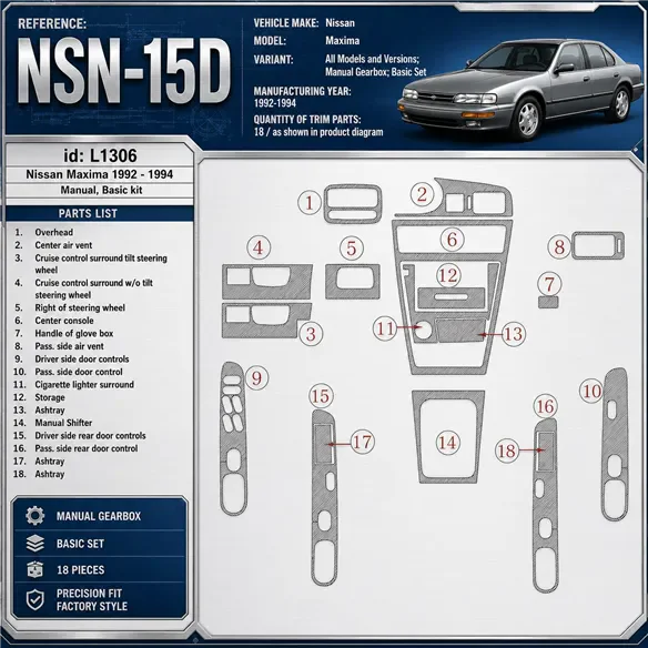 Nissan Maxima 1992-1994 3D Cockpit Dekor Interieurleisten Set 18-teilig