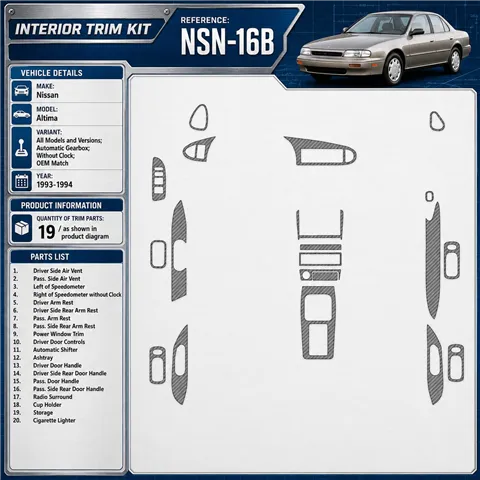 Nissan Altima 1993-1994 3D Cockpit Dekor Interieurleisten Set 19-teilig