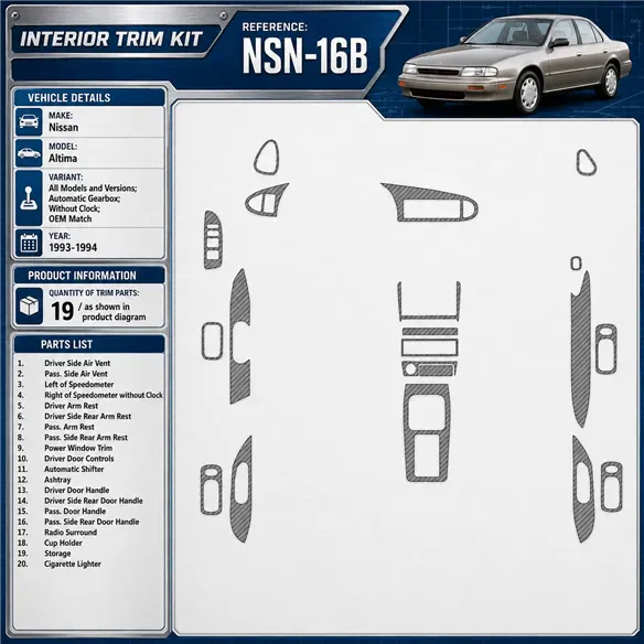 Nissan Altima 1993-1994 3D Cockpit Dekor Interieurleisten Set 19-teilig