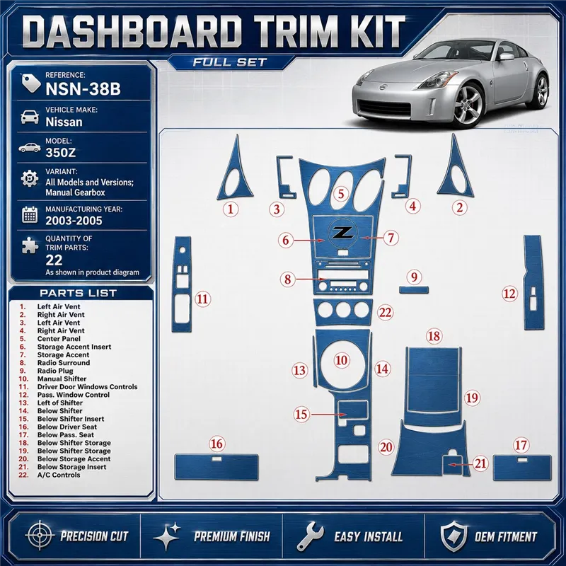 Nissan Z350 2003-2005 3D Cockpit Dekor Interieurleisten Set As shown in product diagram-teilig