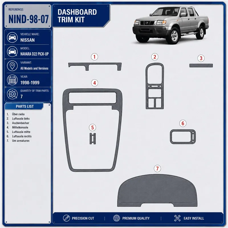 Nissan Navara D22 Pick-up 1998-1999 3D Cockpit Dekor Interieurleisten Set 7-teilig