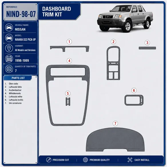 Nissan Navara D22 Pick-up 1998-1999 3D Cockpit Dekor Interieurleisten Set 7-teilig