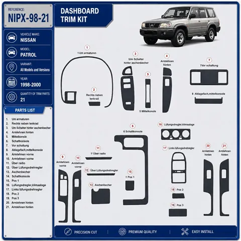 Nissan Patrol 1998-2000 3D Cockpit Dekor Interieurleisten Set 21-teilig