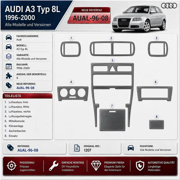 Audi A3 Typ 8L 1996-2000 3D Cockpit Dekor Interieurleisten Set 8-teilig