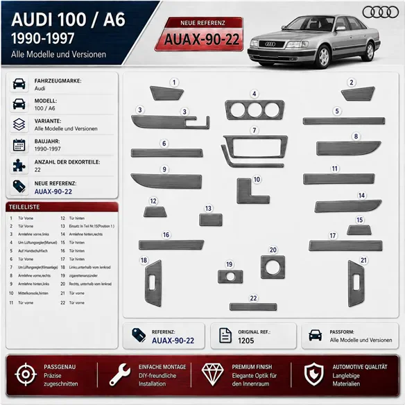 Audi 100 A6 1990-1997 3D Cockpit Dekor Interieurleisten Set 22-teilig