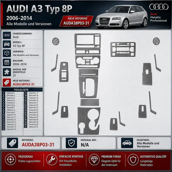 Audi A3 Typ 8P 2006-2014 3D Cockpit Dekor Interieurleisten Set 31-teilig
