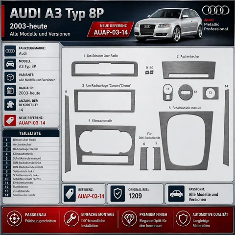 Audi A3 Typ 8P 2003-heute 3D Cockpit Dekor Interieurleisten Set 14-teilig