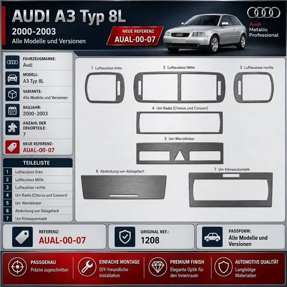 Audi A3 Typ 8L 2000-2003 3D Cockpit Dekor Interieurleisten Set 7-teilig