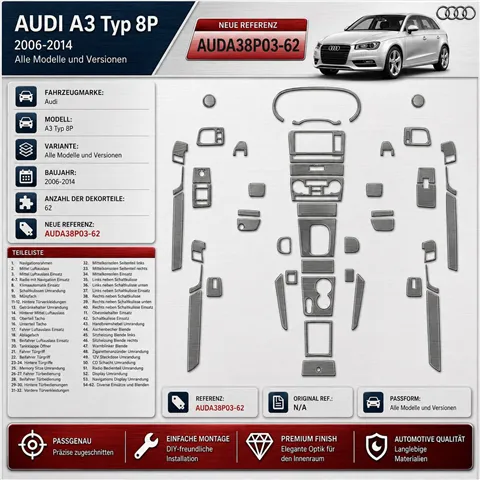 Audi A3 Typ 8P 2006-2014 3D Cockpit Dekor Interieurleisten Set 62-teilig