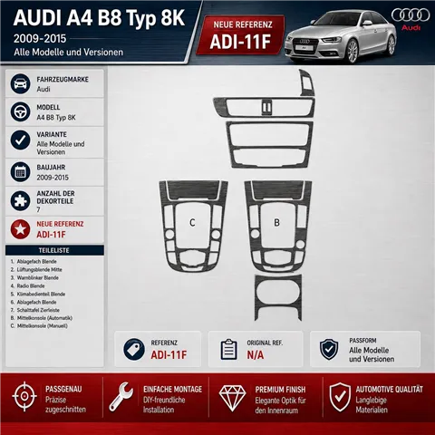 Audi A4 B8 Typ 8K 2009-2015 3D Cockpit Dekor Interieurleisten Set 7-teilig
