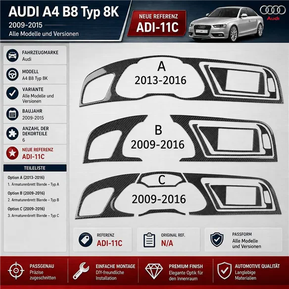 Audi A4 B8 Typ 8K 2009-2015 3D Cockpit Dekor Interieurleisten Set 2-teilig