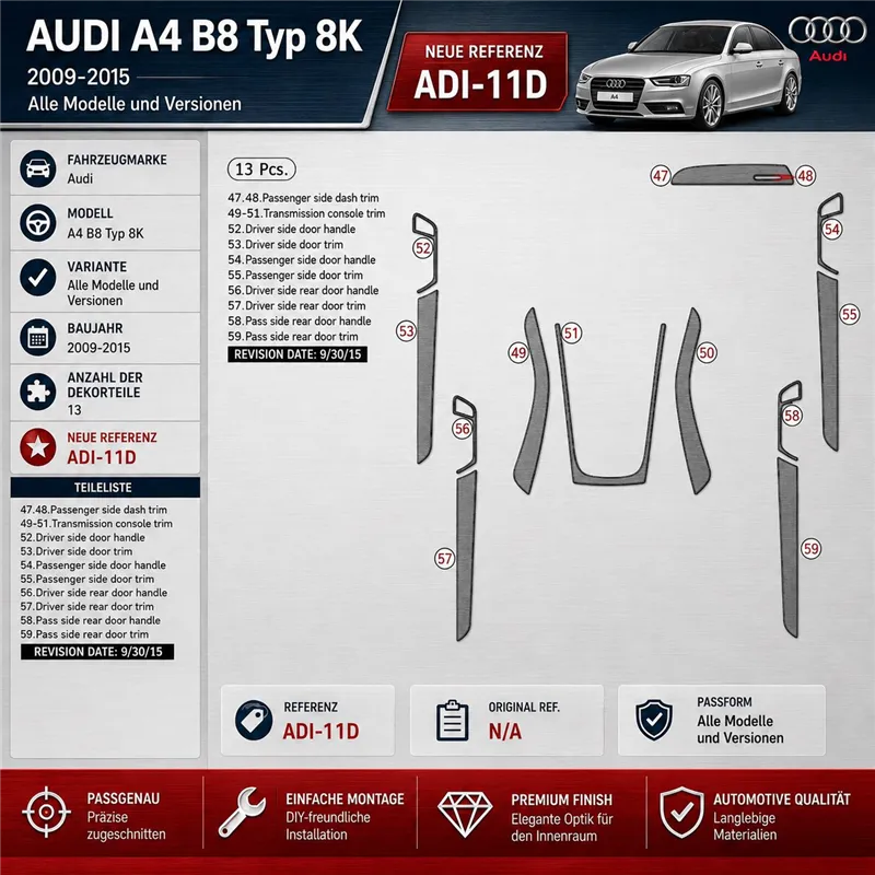 Audi A4 B8 Typ 8K 2009-2015 3D Cockpit Dekor Interieurleisten Set 13-teilig