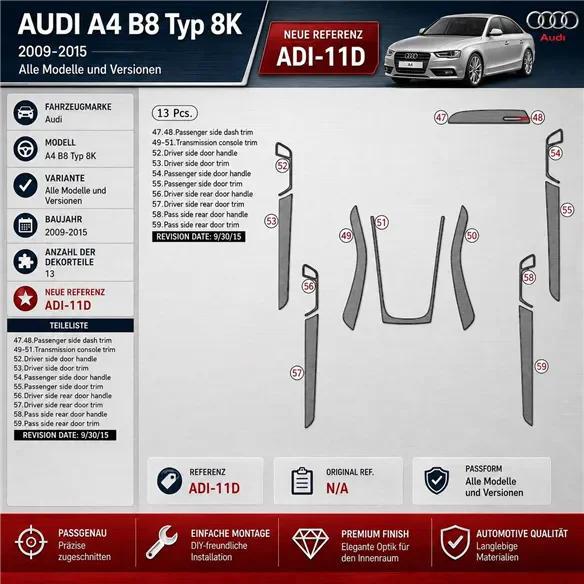 Audi A4 B8 Typ 8K 2009-2015 3D Cockpit Dekor Interieurleisten Set 13-teilig