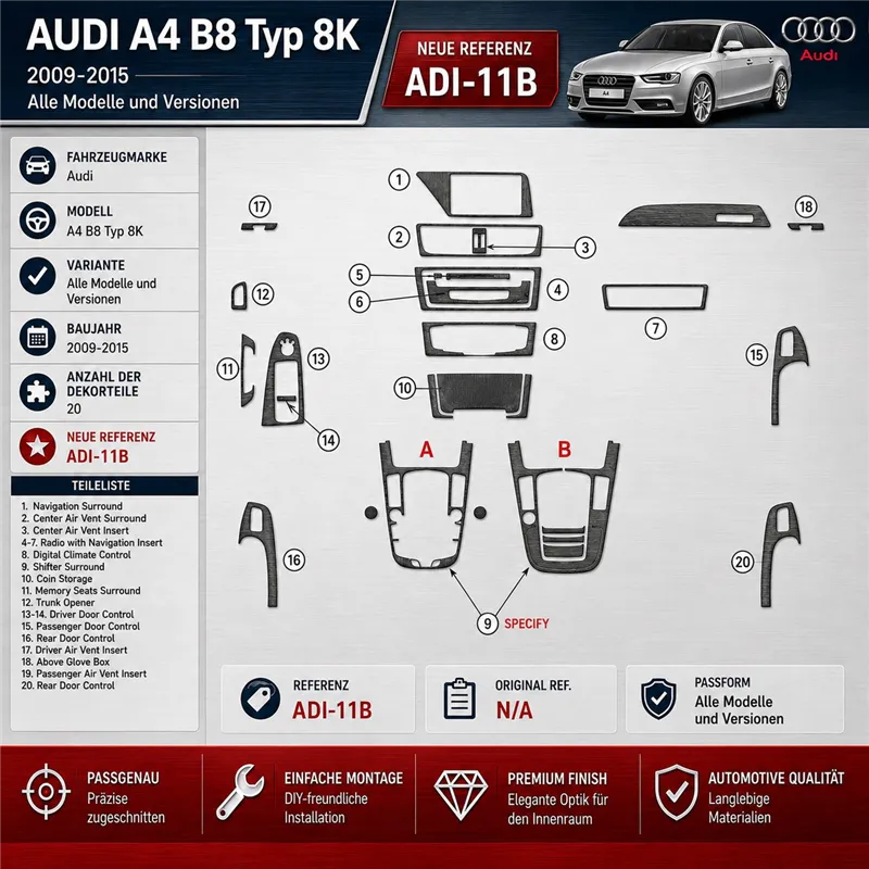 Audi A4 B8 Typ 8K 2009-2015 3D Cockpit Dekor Interieurleisten Set 20-teilig