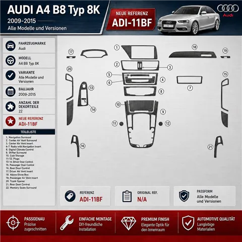 Audi A4 B8 Typ 8K 2009-2015 3D Cockpit Dekor Interieurleisten Set 22-teilig