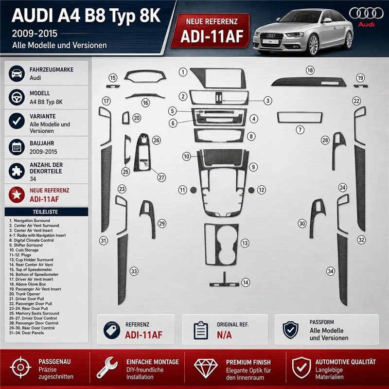 Audi A4 B8 Typ 8K 2009-2015 3D Cockpit Dekor Interieurleisten Set 34-teilig