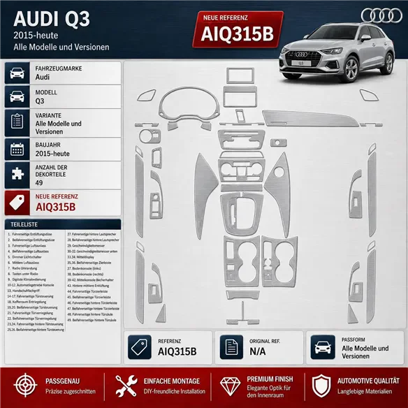 Audi Q3 2015-heute 3D Cockpit Dekor Interieurleisten Set 49-teilig