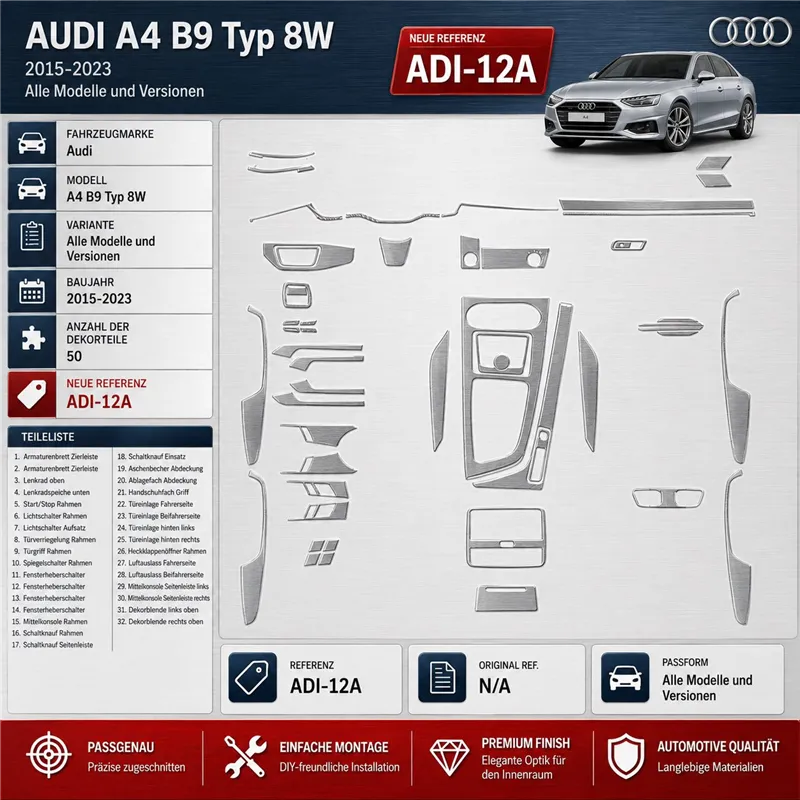 Audi A4 B9 Typ 8W 2015-2023 3D Cockpit Dekor Interieurleisten Set 50-teilig