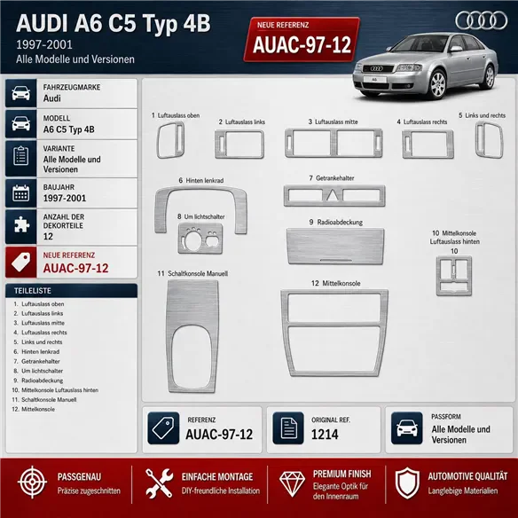 Audi A6 C5 Typ 4B 1997-2001 3D Cockpit Dekor Interieurleisten Set 12-teilig