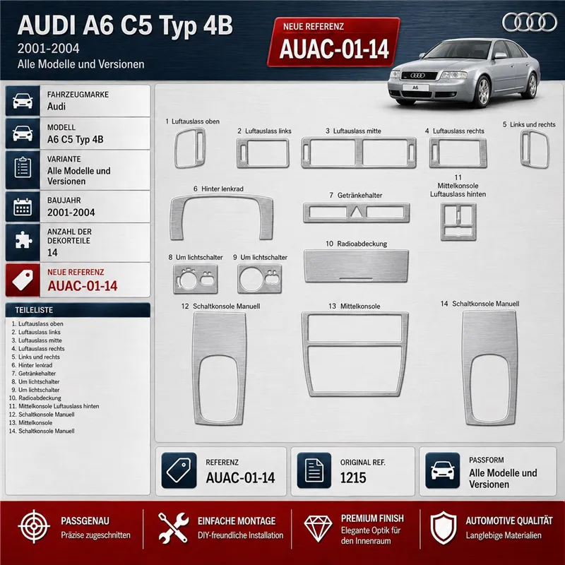 Audi A6 C5 Typ 4B 2001-2004 3D Cockpit Dekor Interieurleisten Set 14-teilig