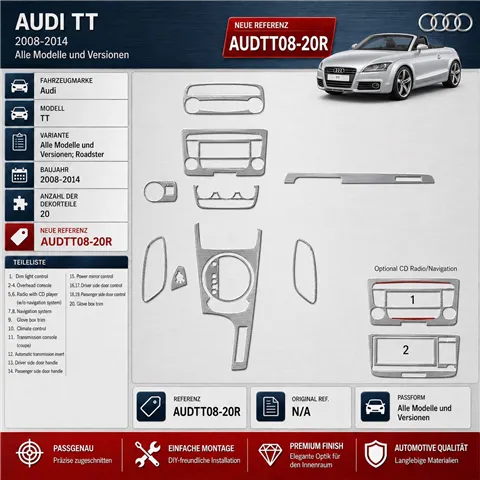 Audi TT 2008-2014 3D Cockpit Dekor Interieurleisten Set 20-teilig