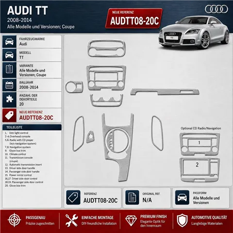 Audi TT 2008-2014 3D Cockpit Dekor Interieurleisten Set 20-teilig