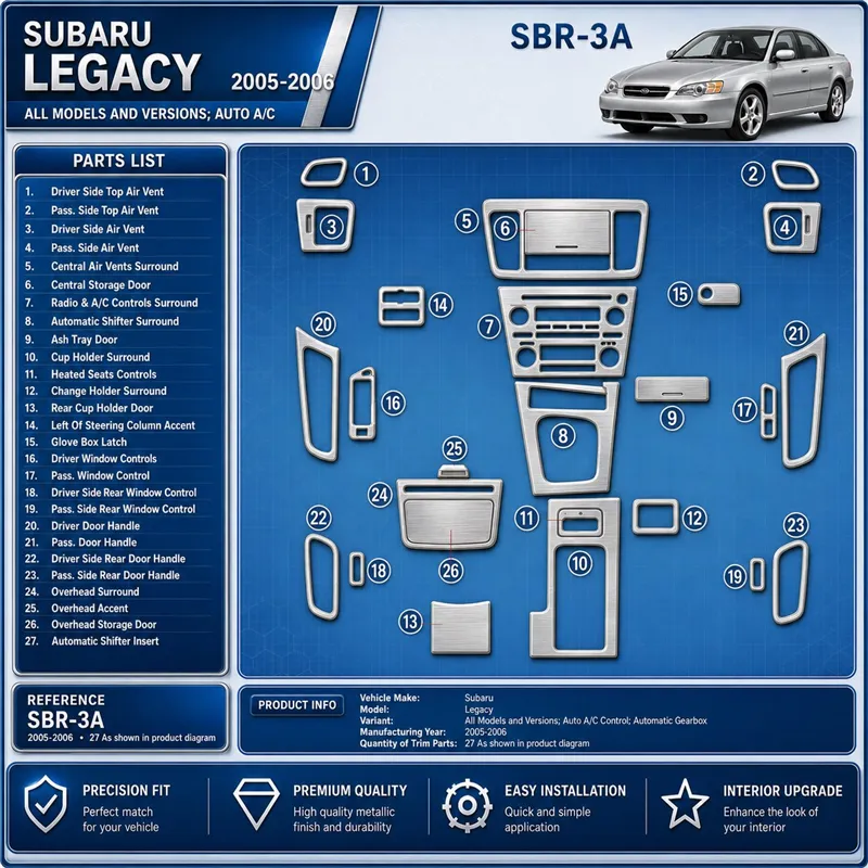 Subaru Legacy 2005-2006 3D Cockpit Dekor Interieurleisten Set As shown in product diagram-teilig