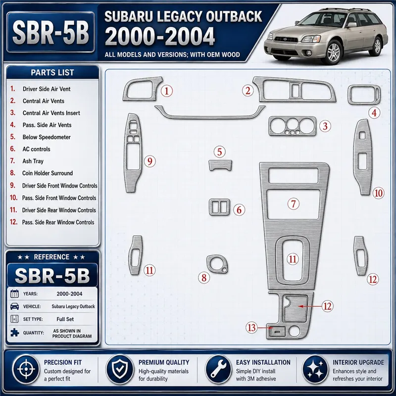 Subaru Legacy Outback 2000-2004 3D Cockpit Dekor Interieurleisten Set As shown in product diagram-teilig