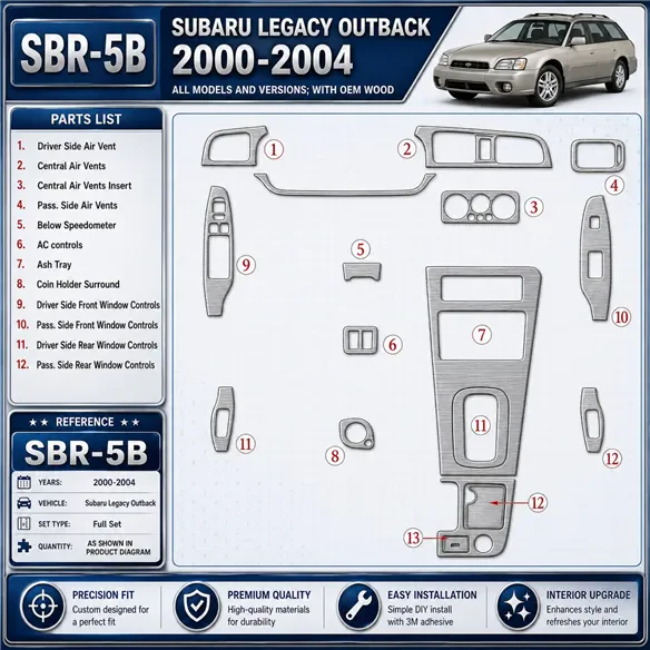 Subaru Legacy Outback 2000-2004 3D Cockpit Dekor Interieurleisten Set As shown in product diagram-teilig