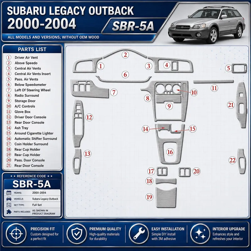 Subaru Legacy Outback 2000-2004 3D Cockpit Dekor Interieurleisten Set As shown in product diagram-teilig