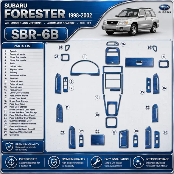 Subaru Forester 1998-2002 3D Cockpit Dekor Interieurleisten Set 30-teilig