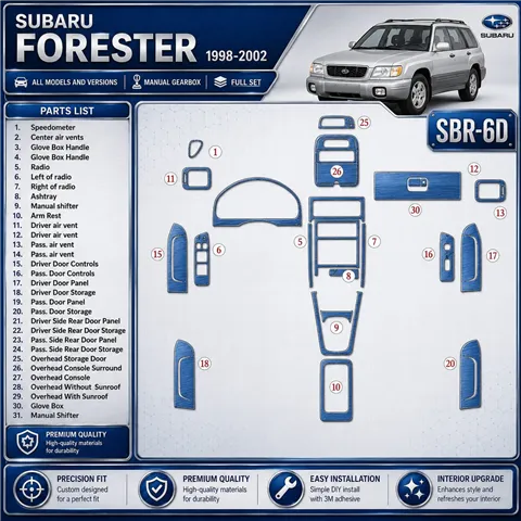 Subaru Forester 1998-2002 3D Cockpit Dekor Interieurleisten Set 31-teilig