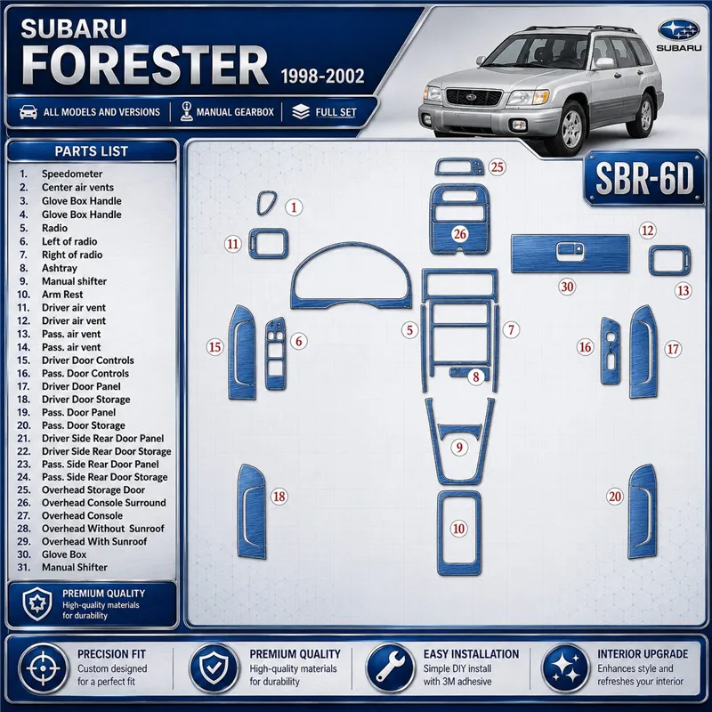 Subaru Forester 1998-2002 3D Cockpit Dekor Interieurleisten Set 31-teilig