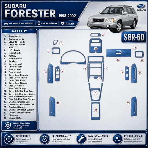 Subaru Forester 1998-2002 3D Cockpit Dekor Interieurleisten Set 31-teilig