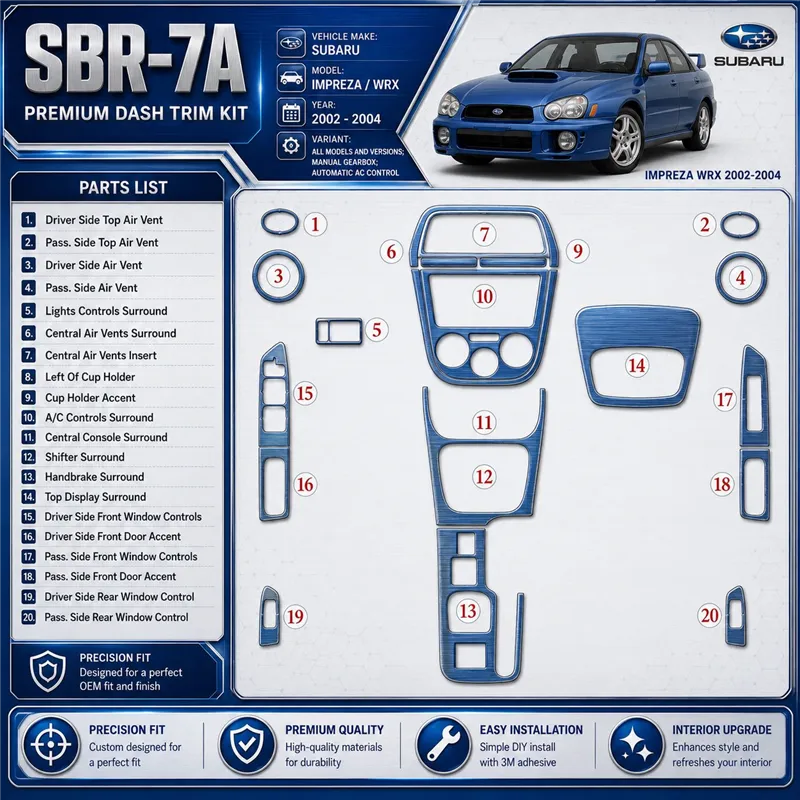 Subaru Impreza/WRX 2002-2004 3D Cockpit Dekor Interieurleisten Set As shown in product diagram-teilig