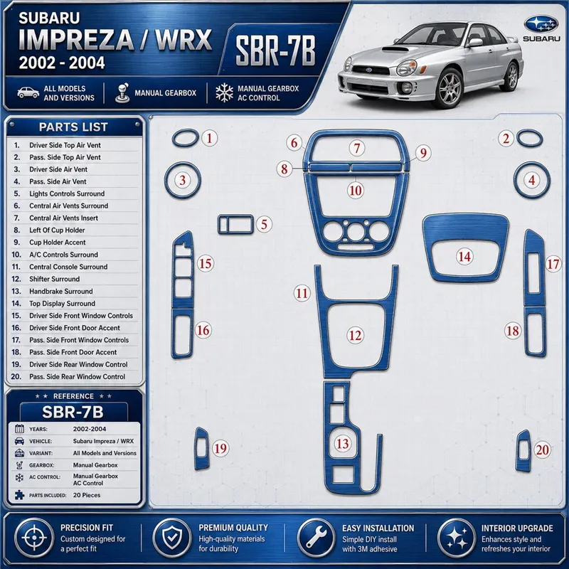 Subaru Impreza/WRX 2002-2004 3D Cockpit Dekor Interieurleisten Set As shown in product diagram-teilig
