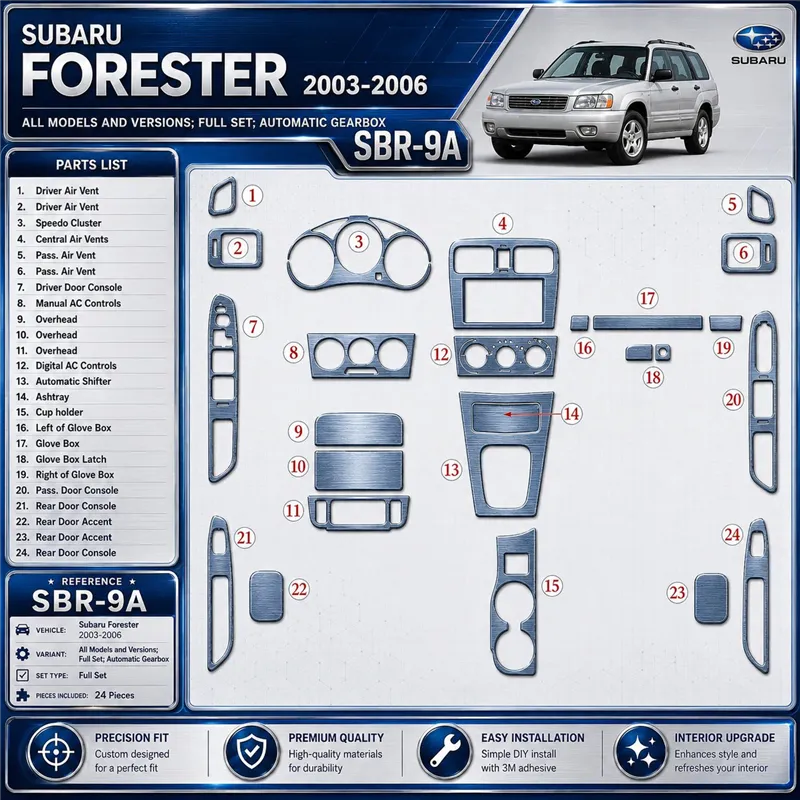 Subaru Forester 2003-2006 3D Cockpit Dekor Interieurleisten Set Full Set / as shown in product diagram-teilig