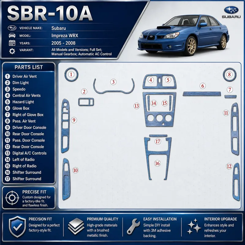 Subaru Impreza WRX 2005-2008 3D Cockpit Dekor Interieurleisten Set Full Set / as shown in product diagram-teilig